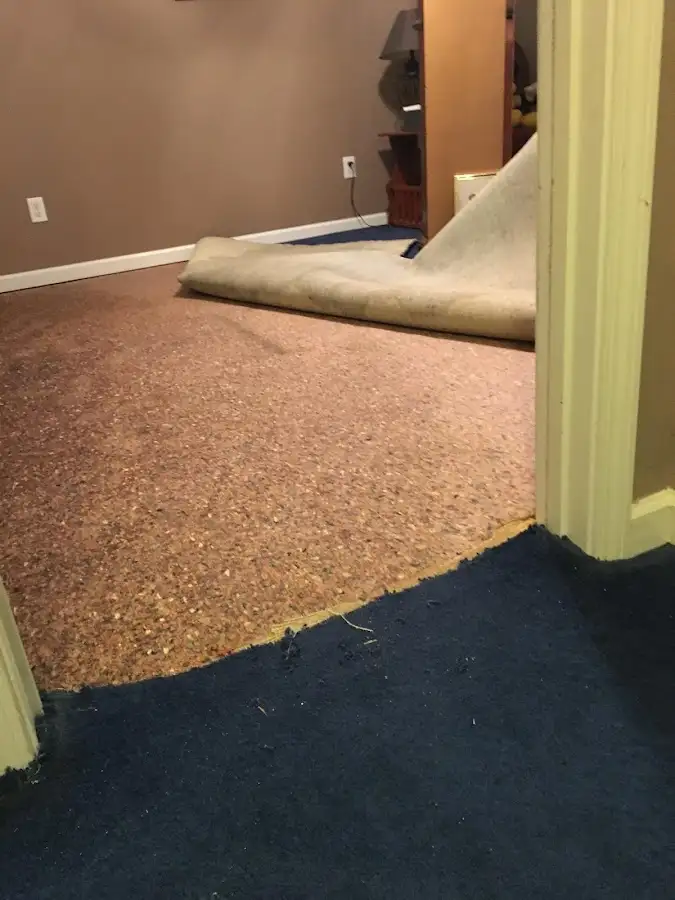 Carpet pad removal revealing water damage during Drying & Dehumidification in Cave Creek